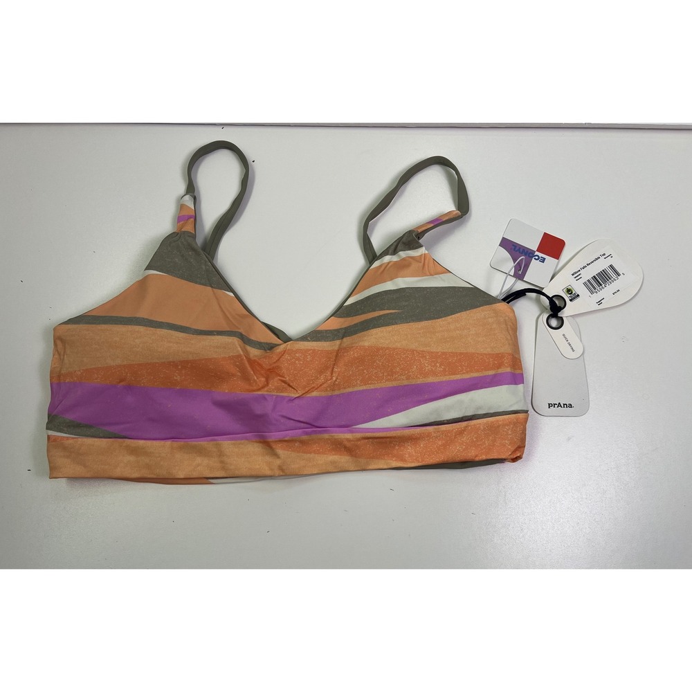 Prana Willow Falls Reversible Swim Top Waves Print Green Orange Womens M NWT